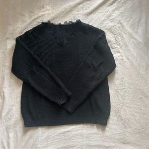 Lace Trim V-Neck Sweater